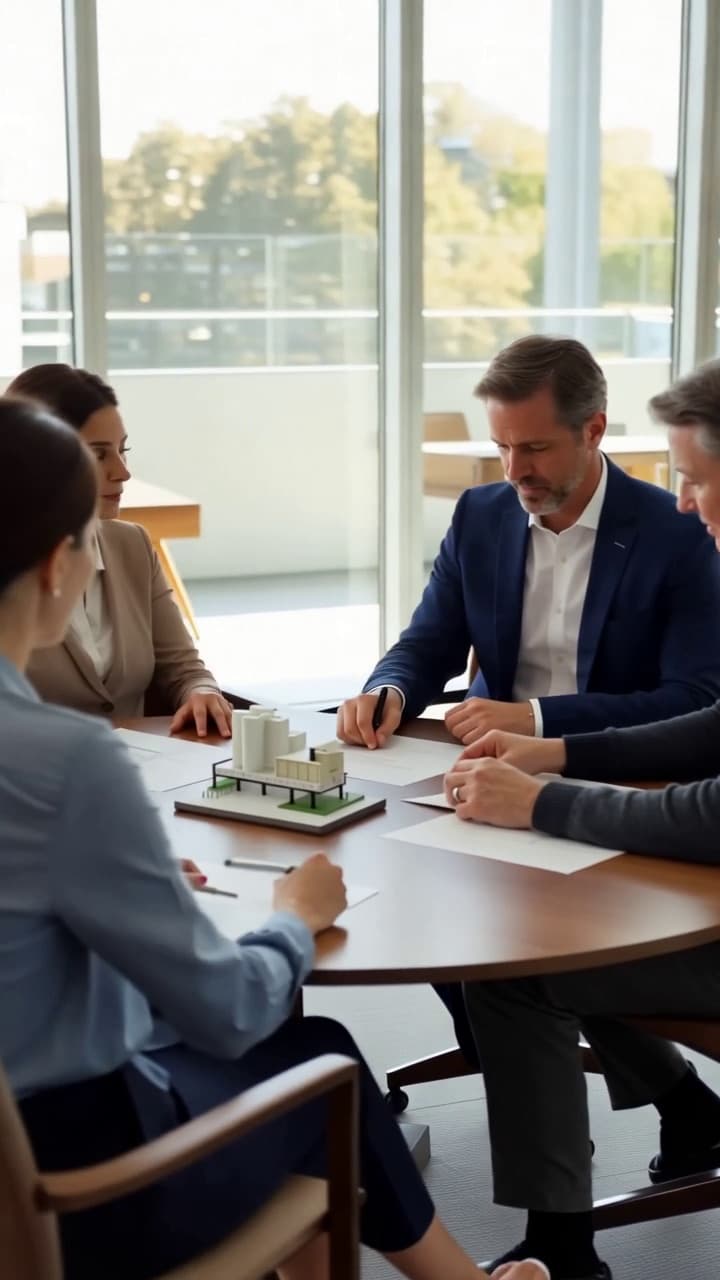 Illustrative project team discussing a facility model